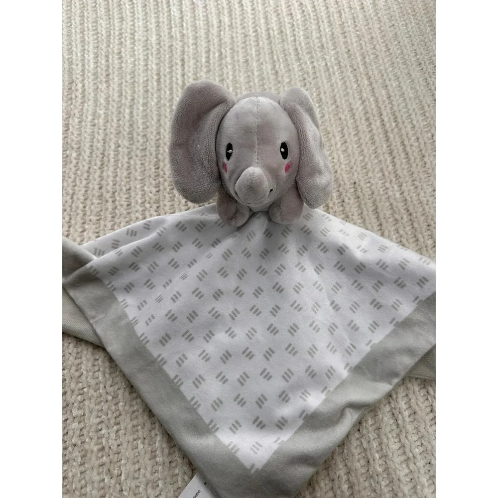 Pearhead Elephant Baby Security Blanket‎ Lovey Grey White Dash Print 83111